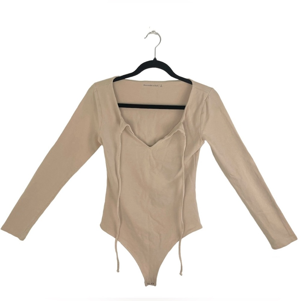 Abercrombie & Fitch Bodysuit, Small, Neutral Nude Tan Beige, Tie Front, Keyhole